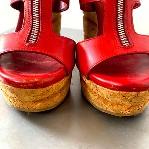 Jimmy Choo Size 7 Red Zip Wedges